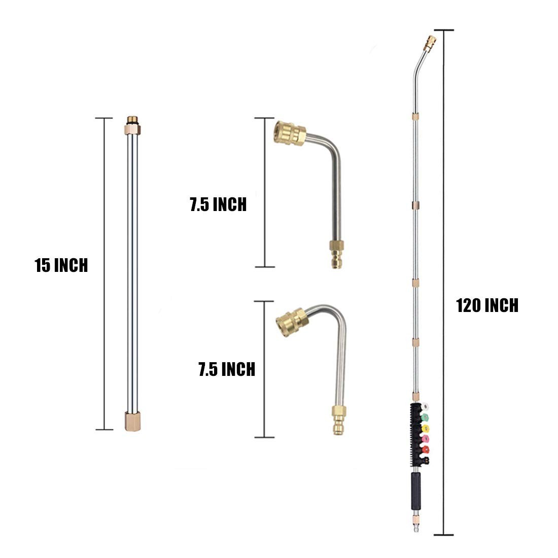 120″ Stainless Steel Pressure Washer Extension Wand & Nozzle Tips, 4000 PSI