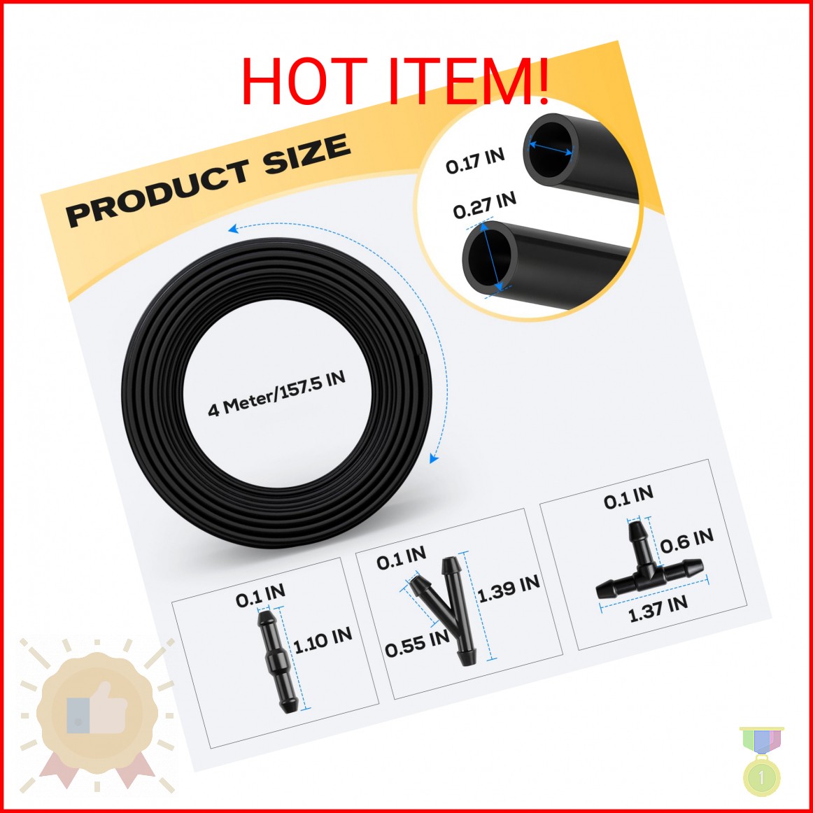 Windshield Washer Hose Kit, 4M Flexible Durable Rubber Washer Fluid Tubing & 30