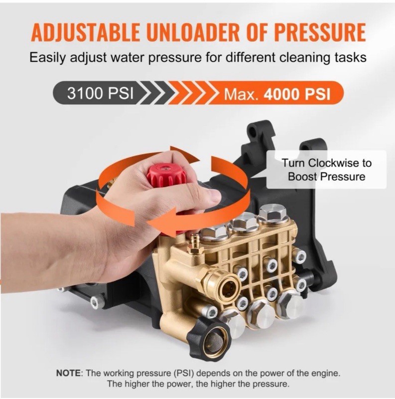 Pressure Washer Pump 1″ Shaft Horizontal Triplex Plunger 4000 PSI 4.0GPM