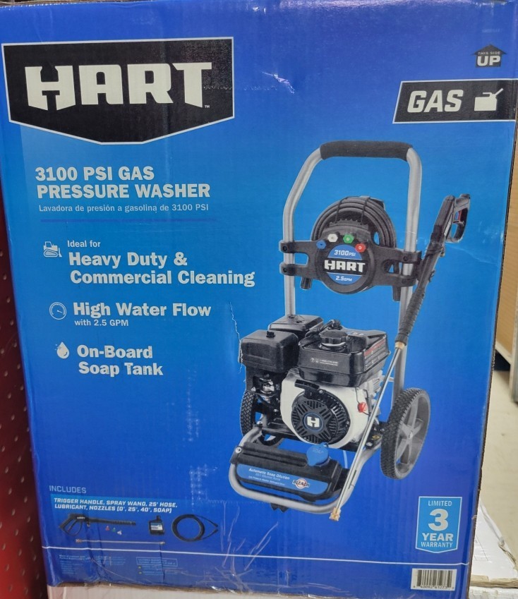 Hart #HW80544, 3100 PSI 2.5 GPM 212cc 4-Cycle OHV Gas Powered Cold Water Pressur