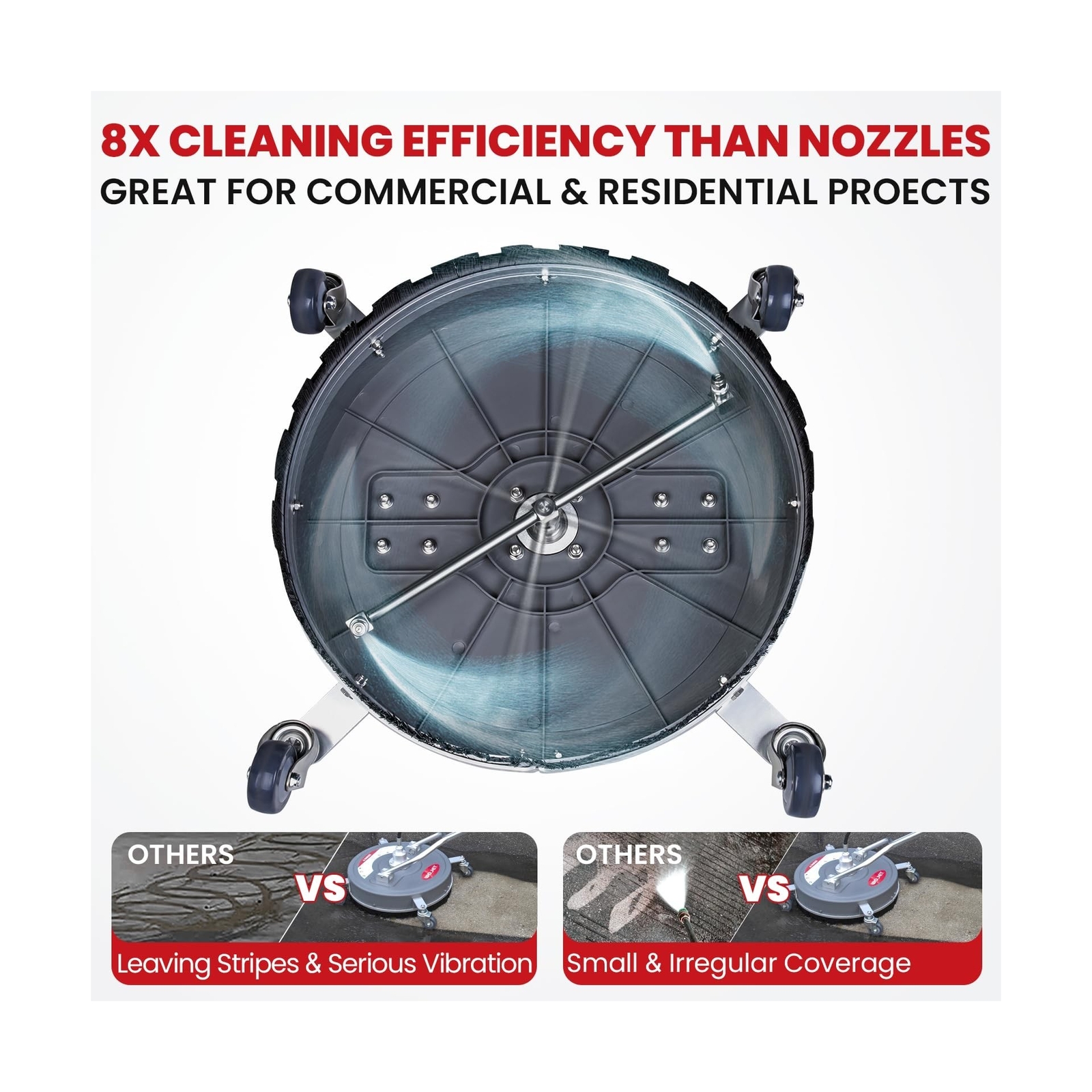 18” Pressure Washer Surface Cleaner with 4 Wheels & Dual Handles, 4500PSI