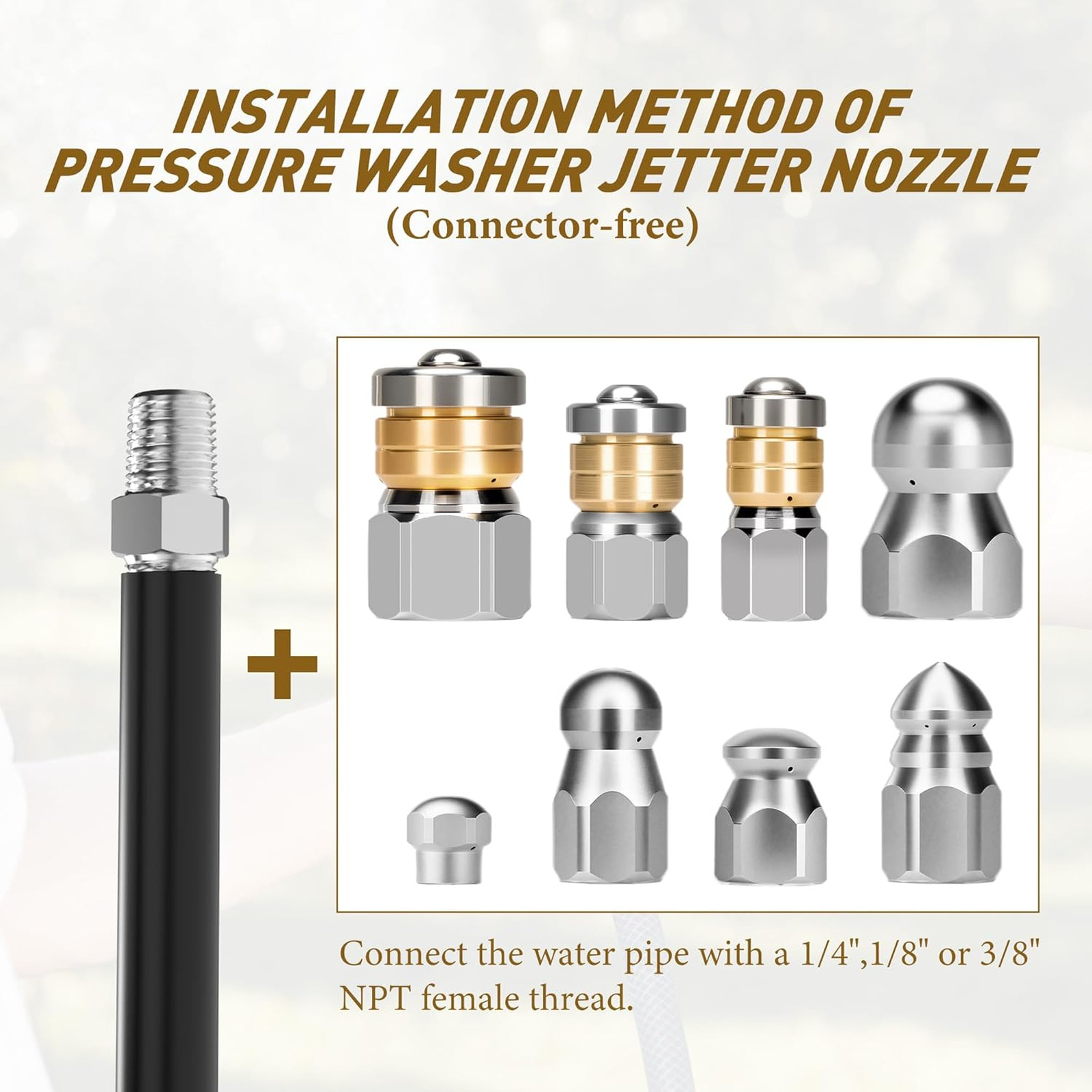 10pcs Sewer Jetter Nozzle Kit Stainless Steel Jetter Heads Kit for Pressure