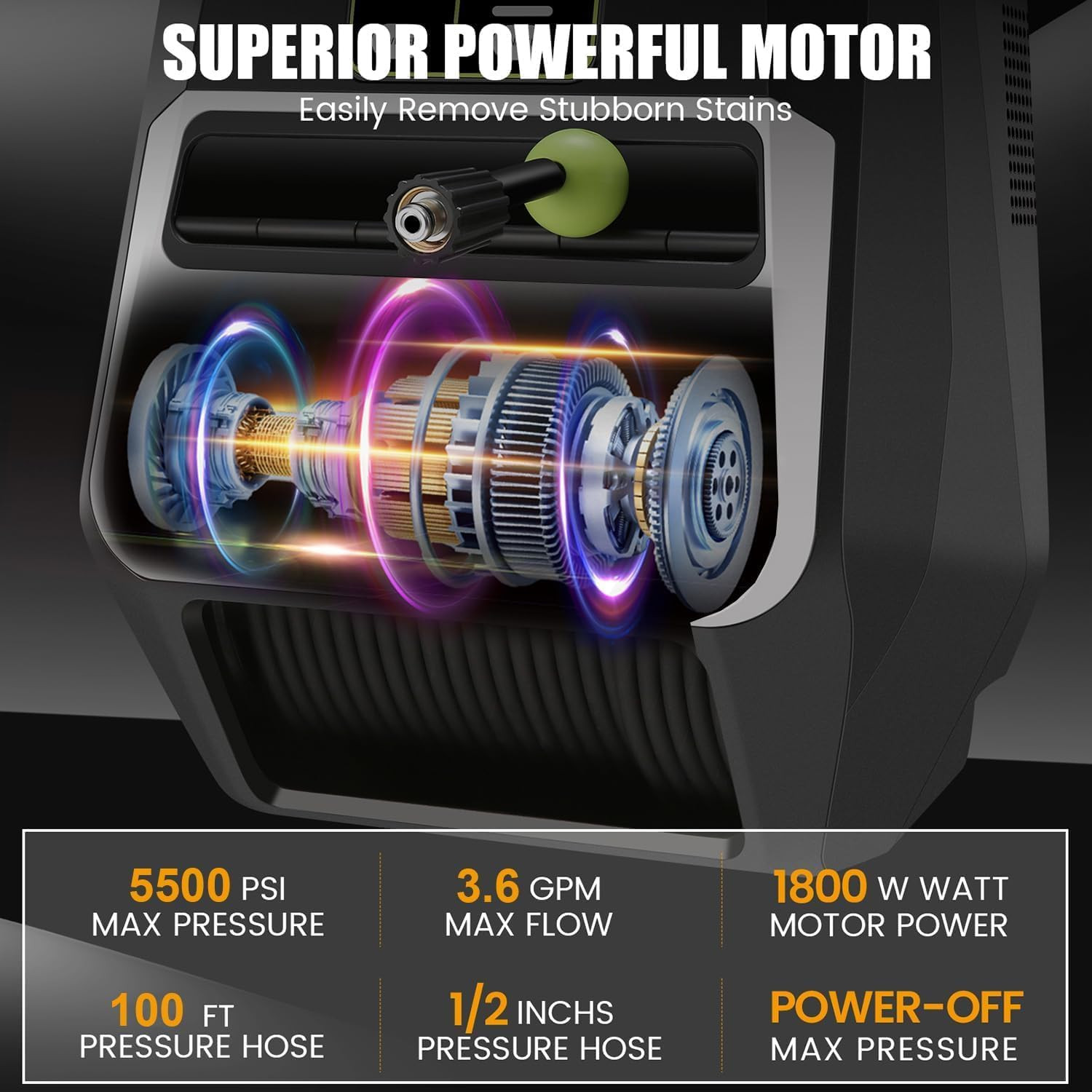 Wall Mounted Pressure Washer – Max 5500 PSI 3.6 GPM, 5 Levels Power Washer with