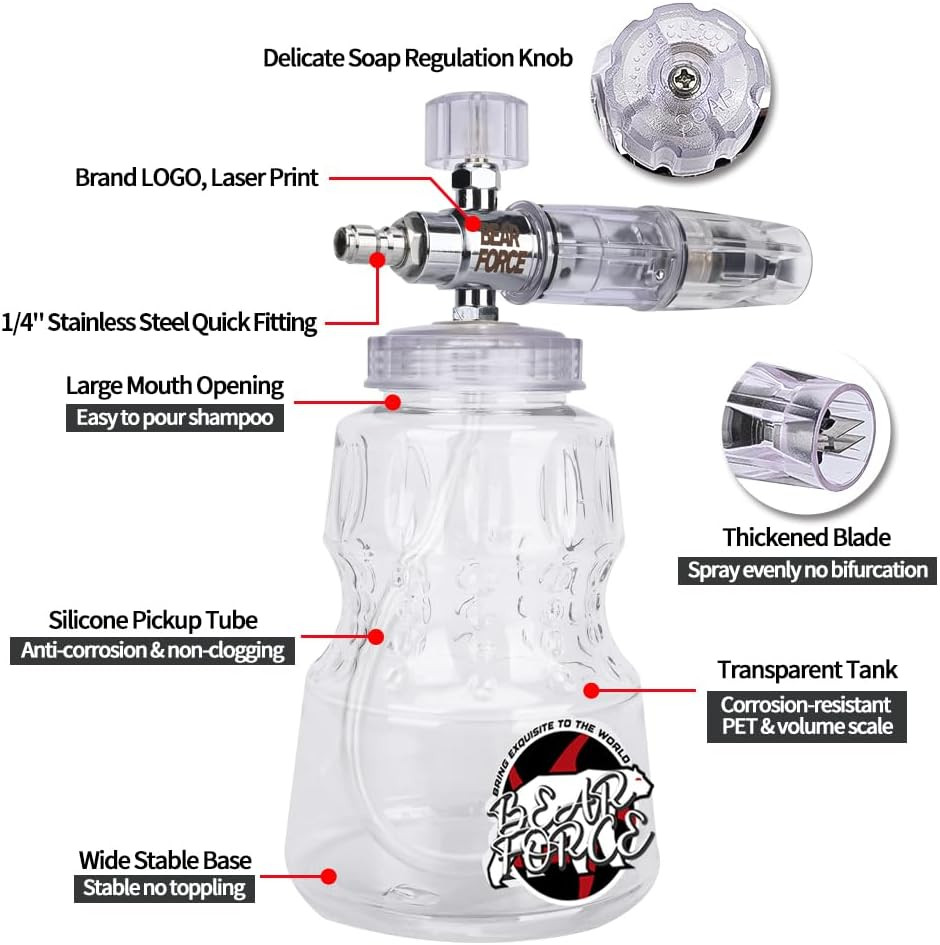 BEAR FORCE Pressure Washer Aluminium Foam Cannon Generator Snow Lance with 1/4″
