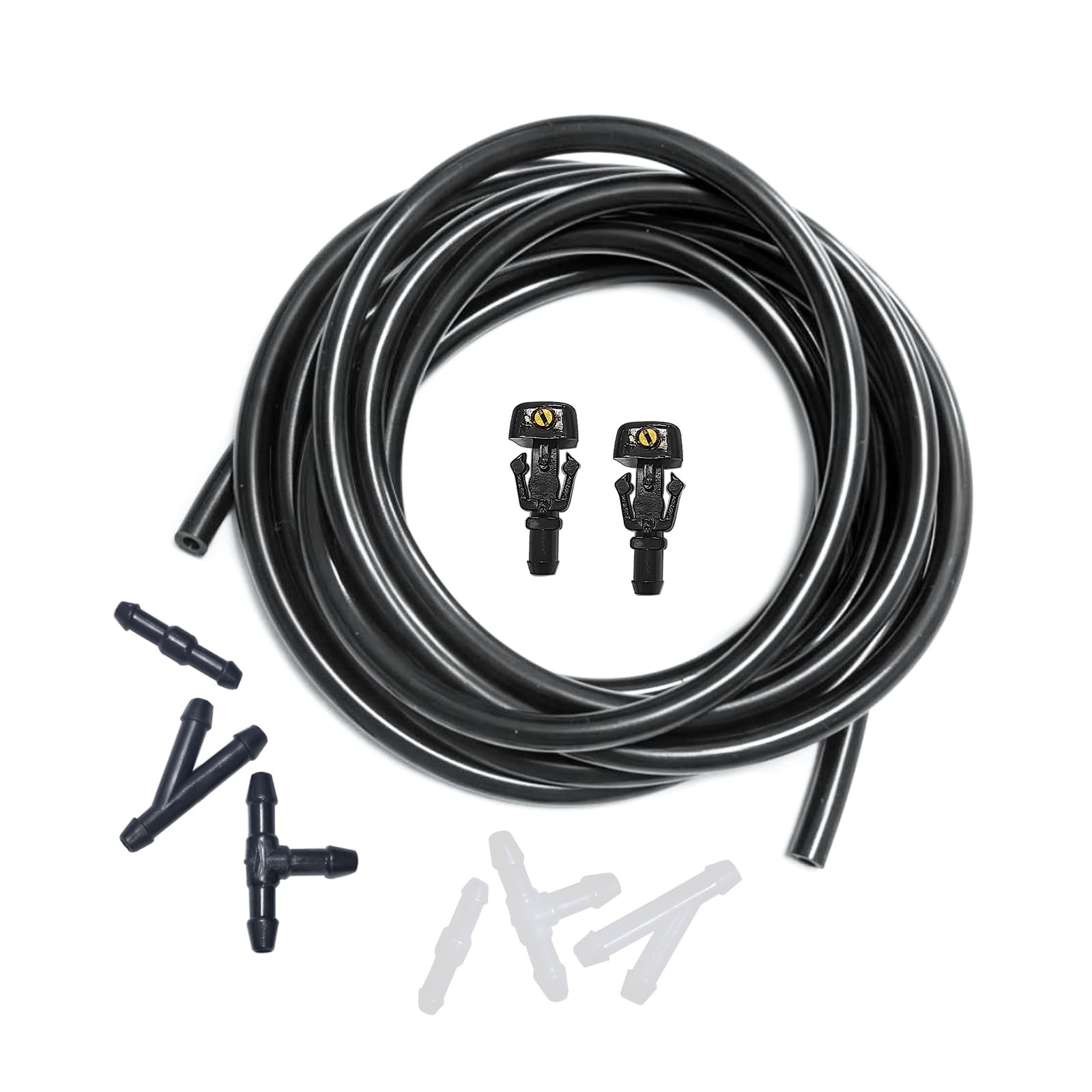 Front Windshield Washer Nozzles Kit for & Hose Kit, Black