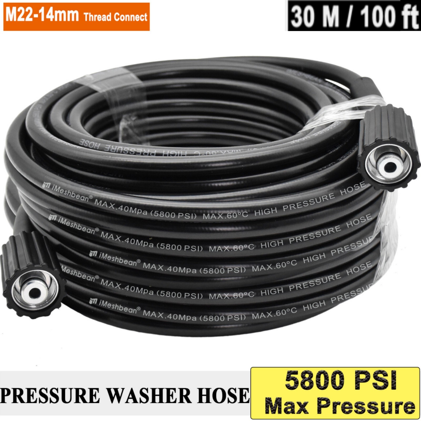 20/25/50/100ft 5800PSI High Pressure Washer Hose M22 Power Washer Extension Hose