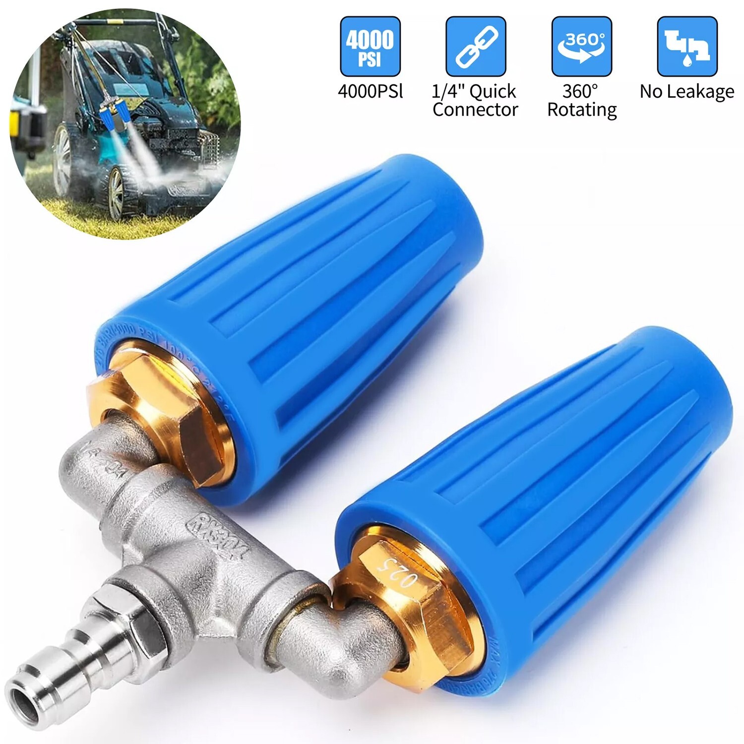 360° Rotating Pressure Washer Dual Turbo Nozzle 1/4″ Quick Connector 2.5 Orifice