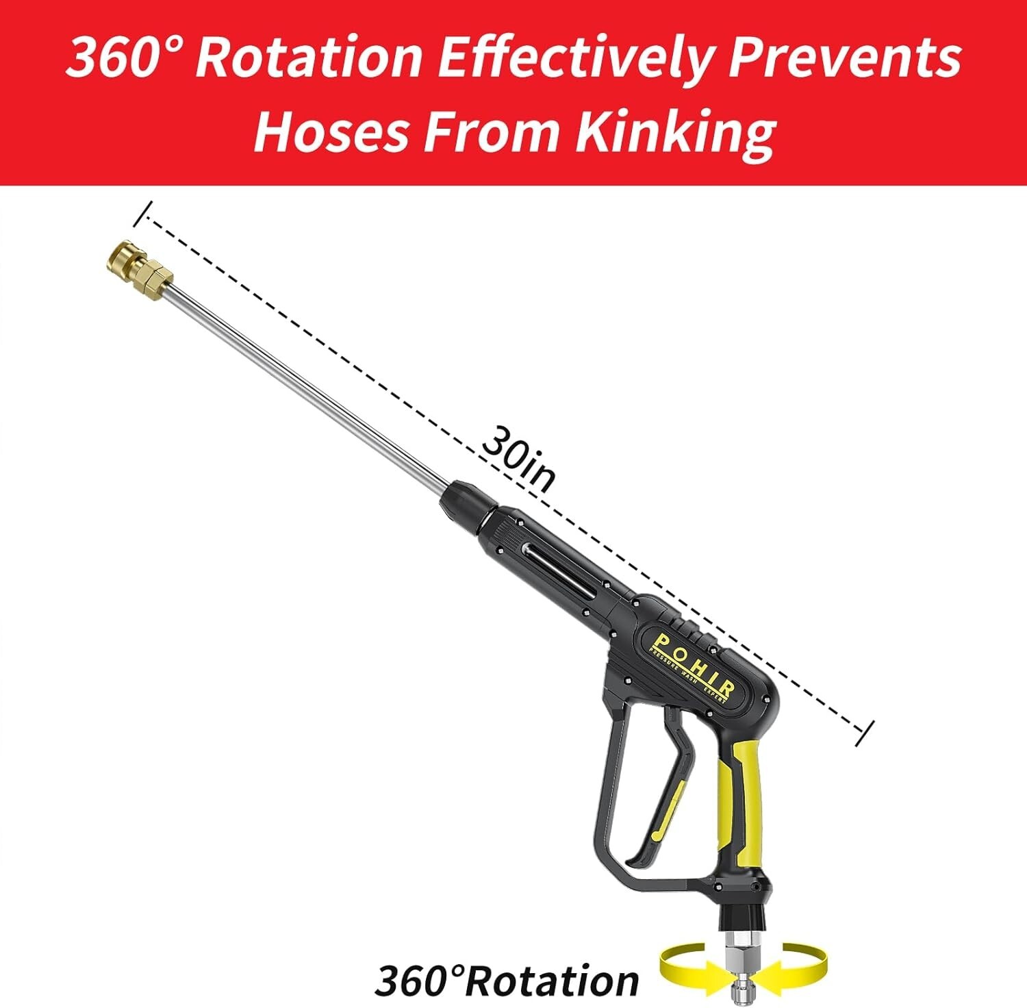 POHIR 3600 PSI Pressure Washer Gun 50FT Power Washing Hose and 15″ Wand M22