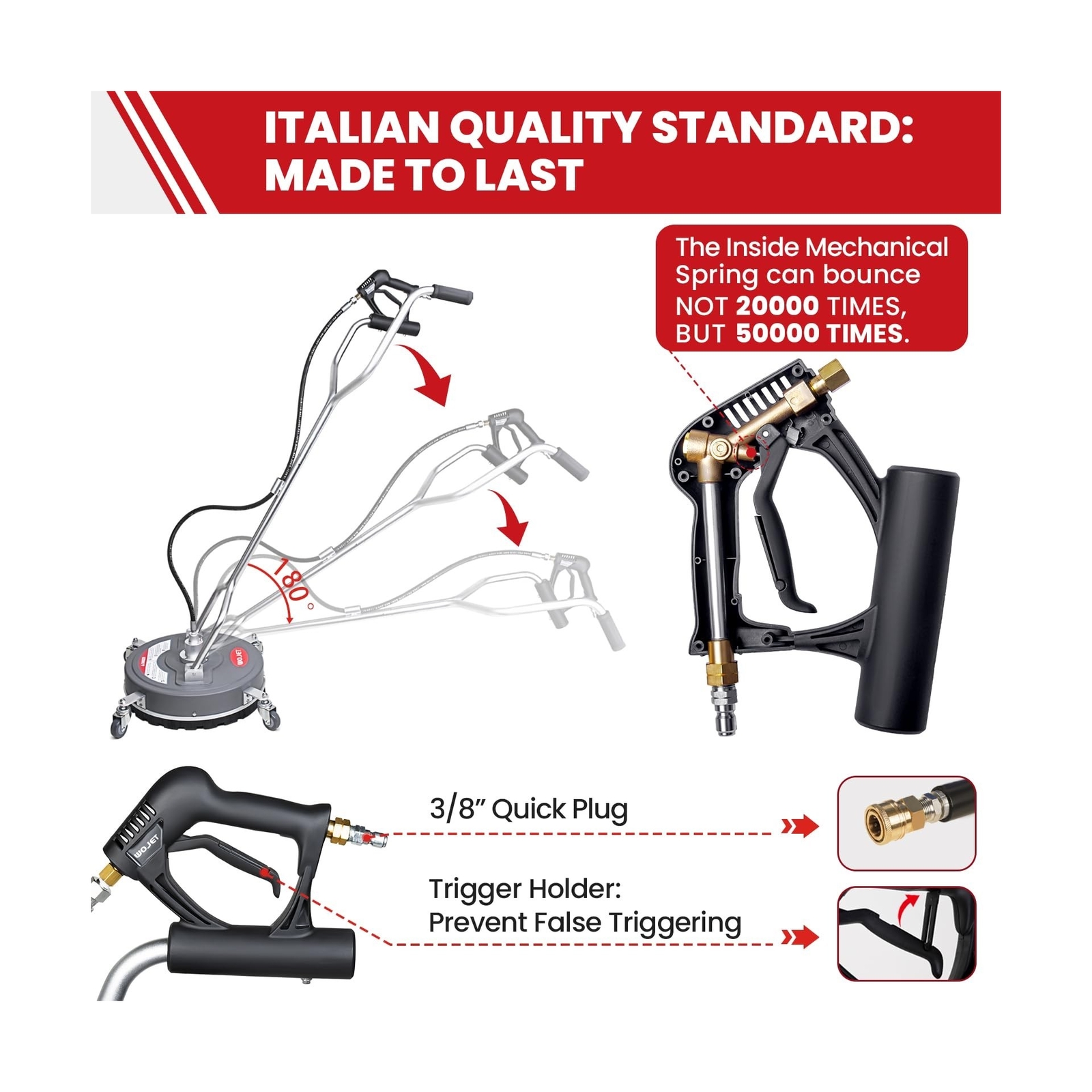 18” Pressure Washer Surface Cleaner with 4 Wheels & Dual Handles, 4500PSI