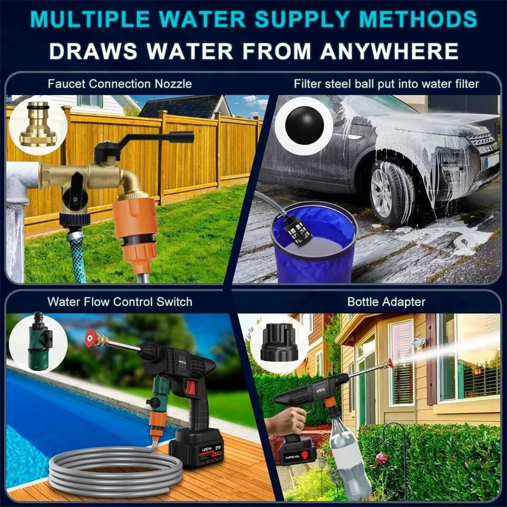 300W 30Bar Cordless High Pressure Car Washer Spray Water Gun 12000mAh Battery Fo