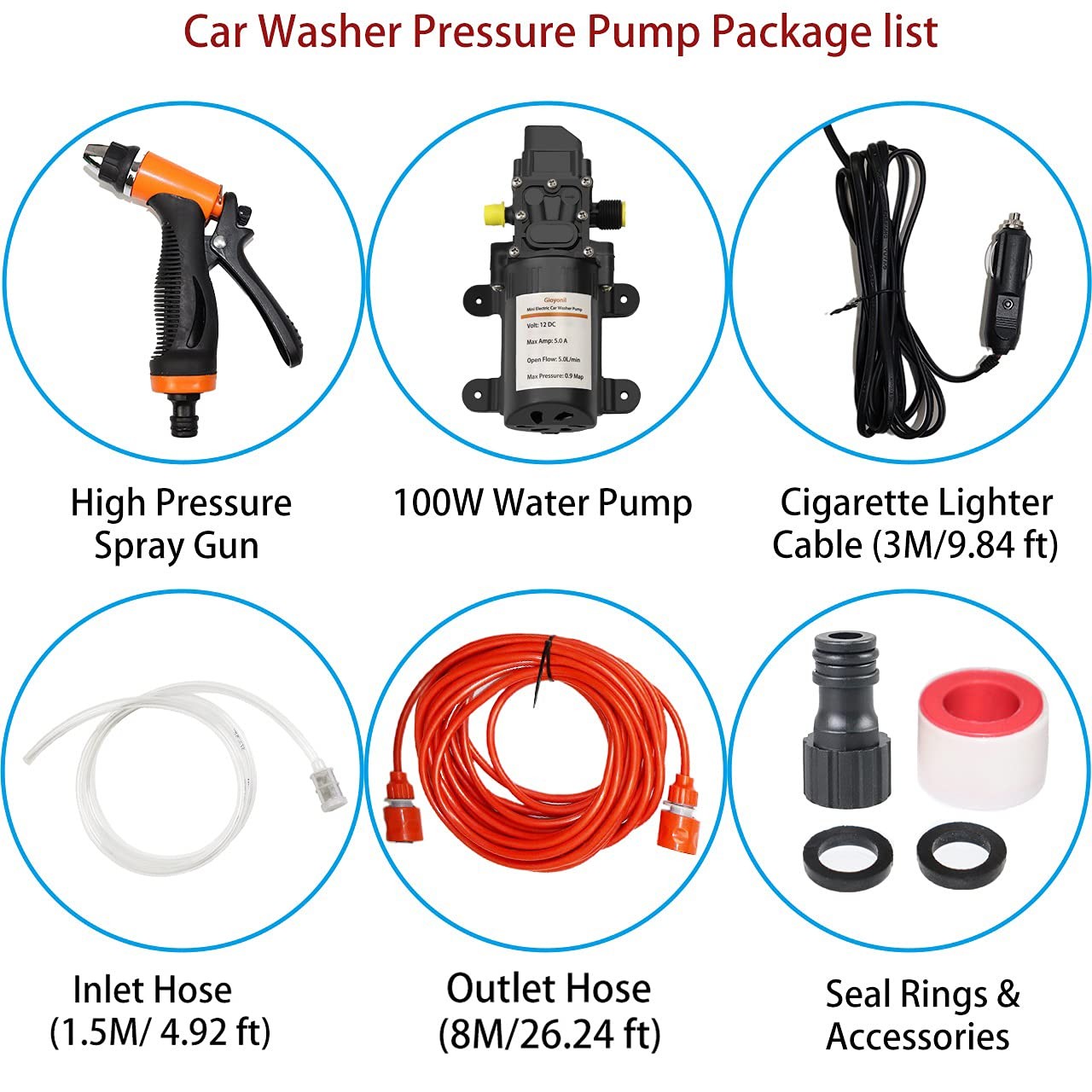 Bomba Agua Presión 12V 100W Portátil Kit Lavado Carro Riego Jardines RV Pressure