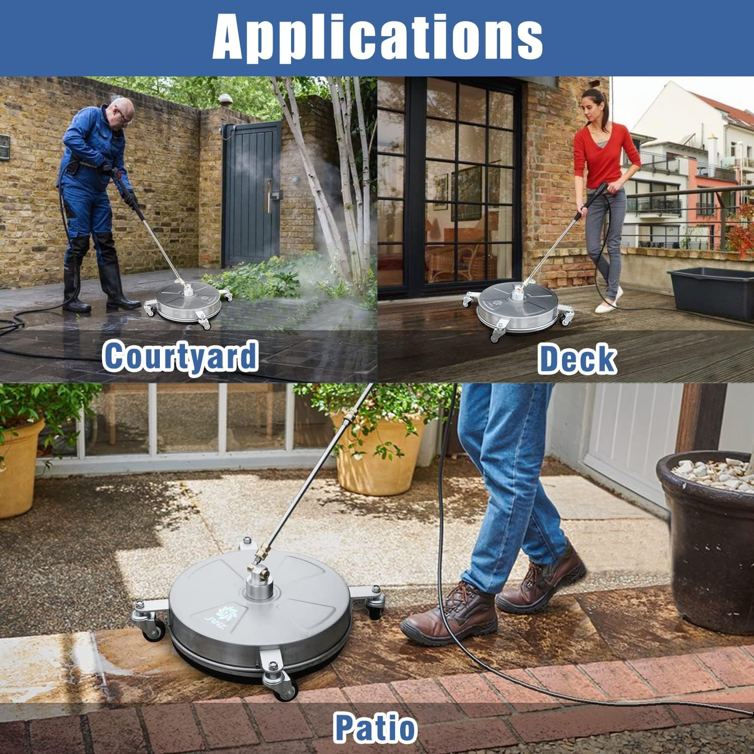 16″ Pressure Washer Surface Cleaner with 4 Wheels, Stainless Steel Housing, 1/4″