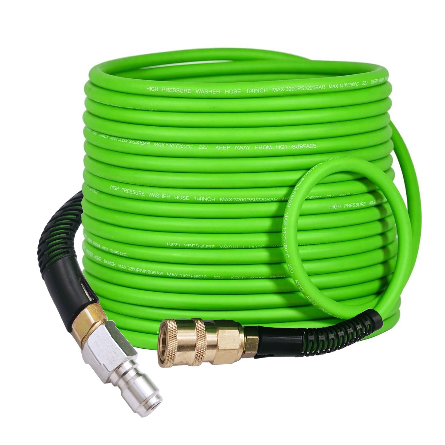 Super Flexible High Pressure Washer Hose 1/4″, 3/8 Inch Swivle Quick Connect 50′
