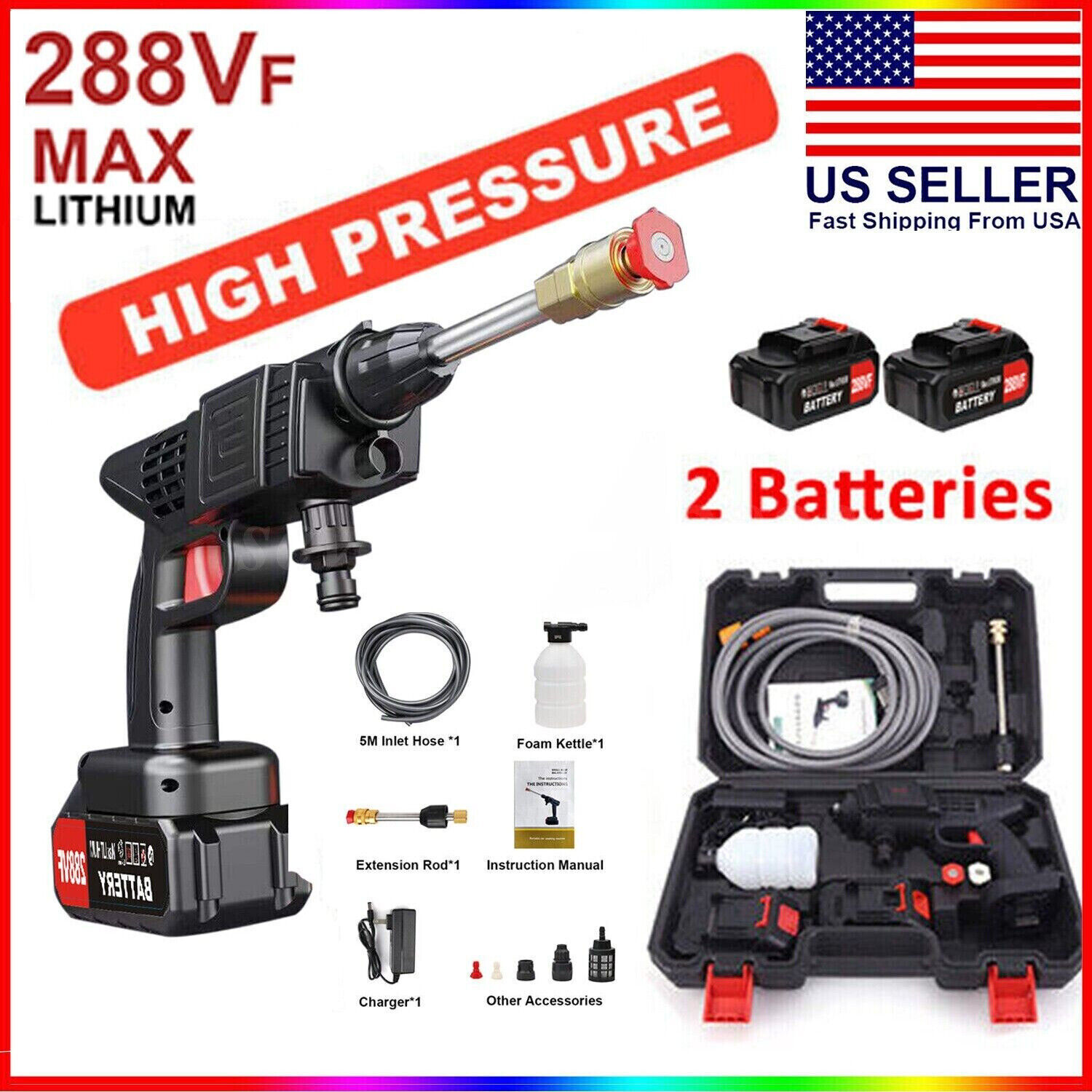 Cordless Electric High Pressure Water Spray Gun Portable Car Washer Cleaner Tool