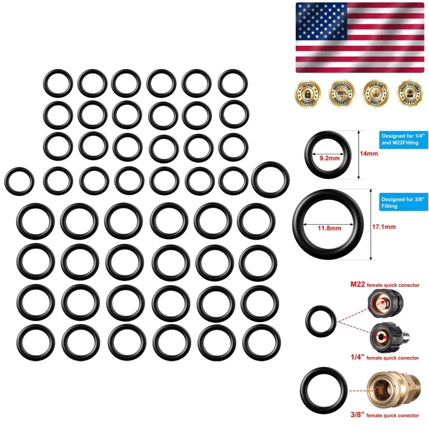 Versatile 50-Piece O-Ring Replacement Set for Pressure Washers & Connectors