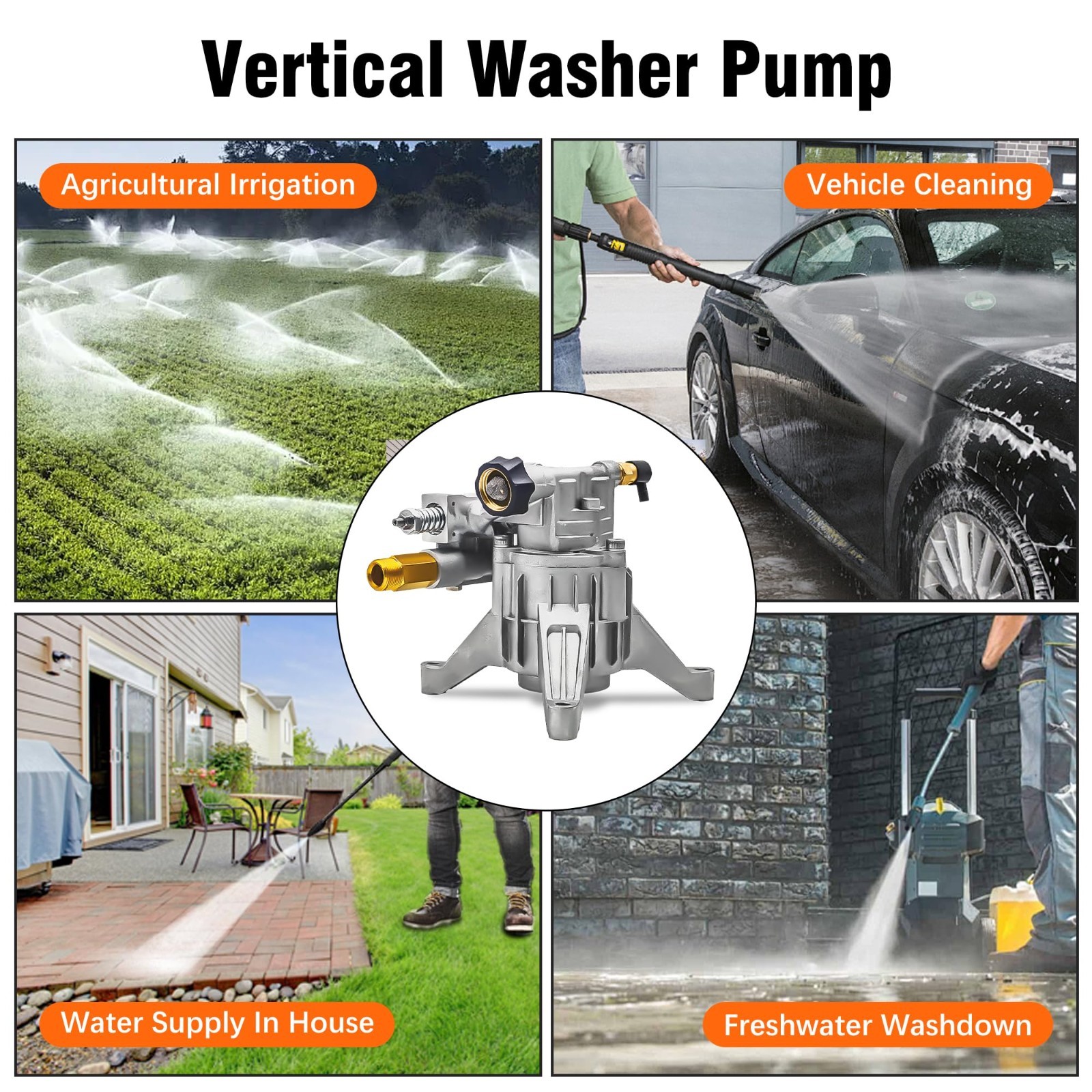 Vertical Pressure Washer Pump 7/8″ Shaft, 2600-3400 PSI, 2.5 GPM Replacement Pum