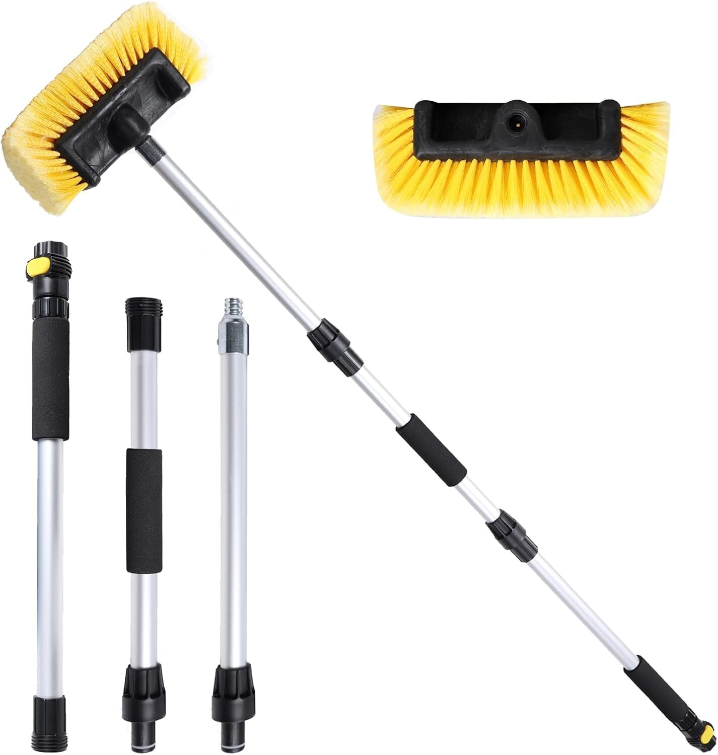 54″ Car Wash Brush with Long Handle, Flow-Thru Soft Bristle 54 inch, Yellow