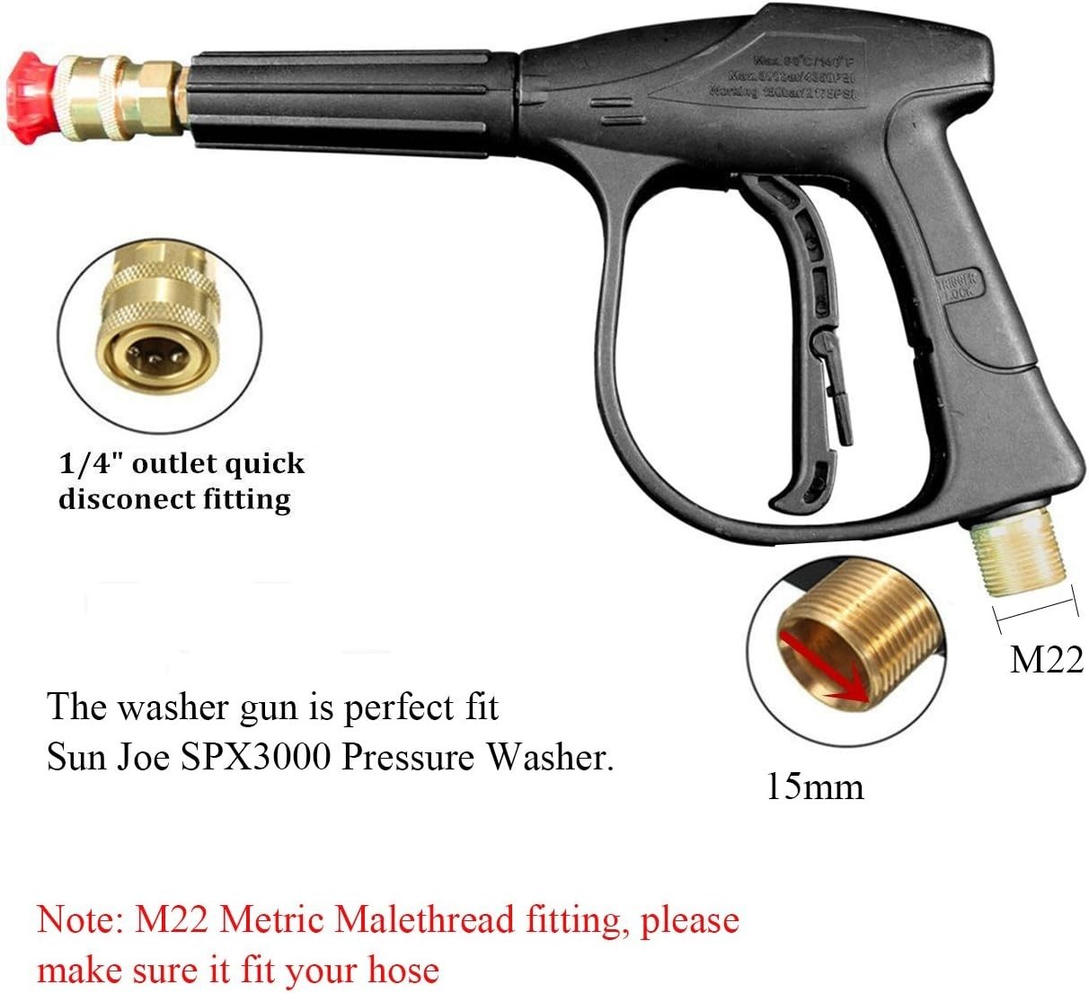 Replacement Car High Pressure Washer Gun for Sun Joe SPX3000, OPACC 3000PSI for