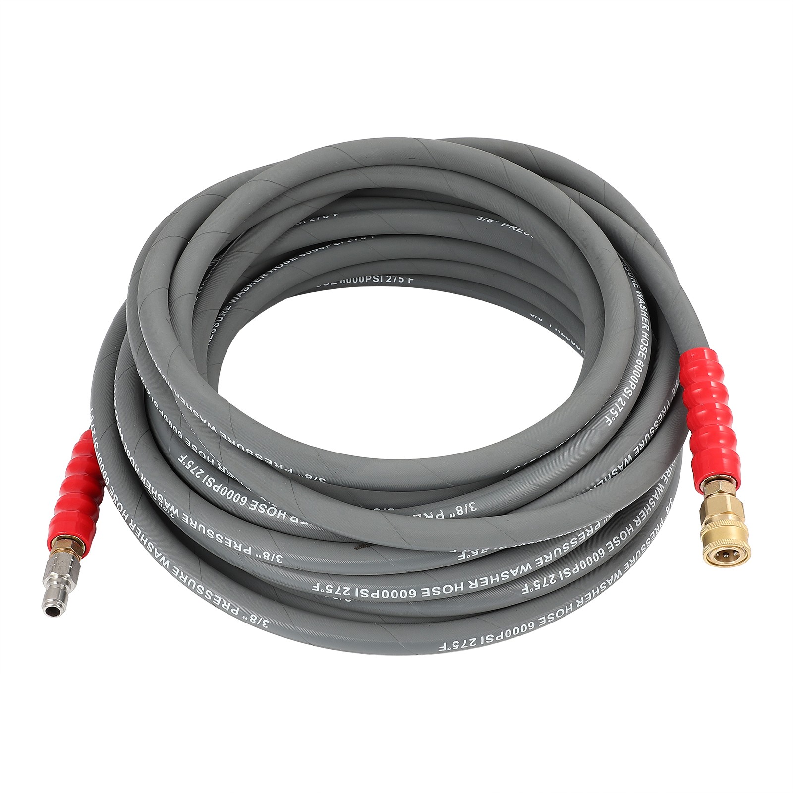 3/8″ x 50ft 6000psi Hot Water Pressure Washer Hose Non-Marking 2-Braid R2 Gray