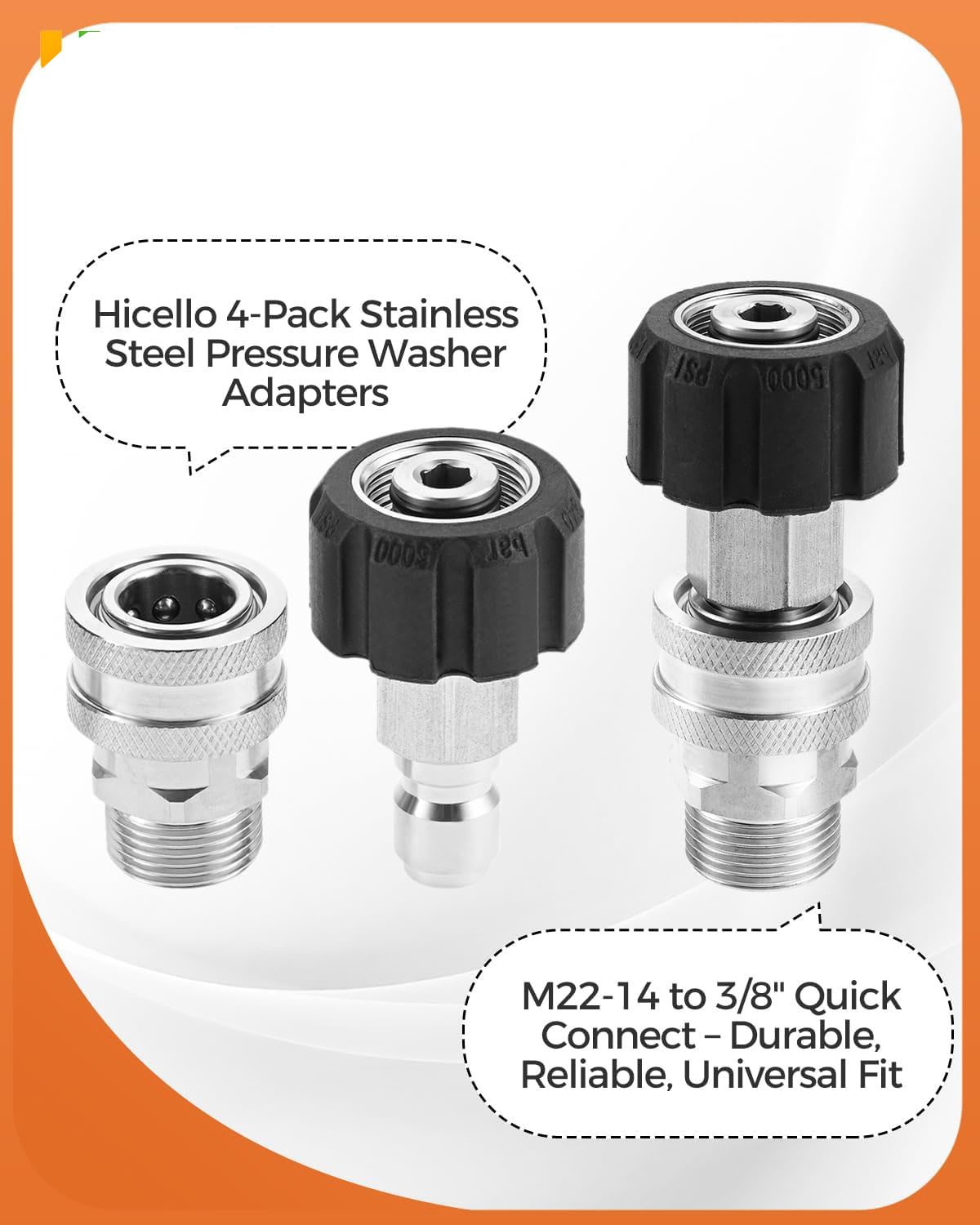 4Pack Pressure Washer Quick Connectors M22-14 mm 3/8″ Quick Release Adapters