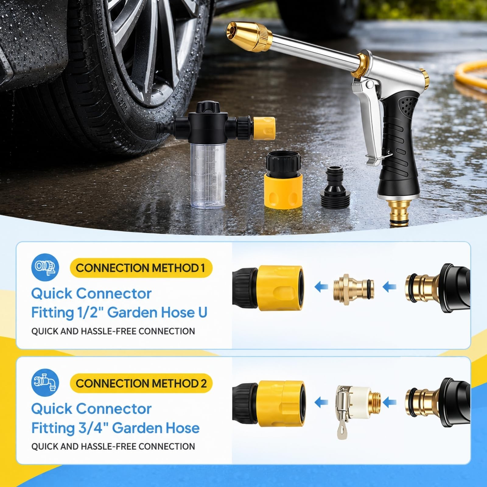 High-Pressure Hose Nozzle Gun – 3 Adjustable Spray Modes for Car & Garden Cleani