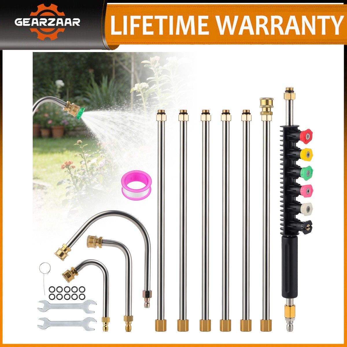 Gutter Cleaning Tool Pressure Washer Wand, 6pcs Nozzle Tips Curved Rod Kit