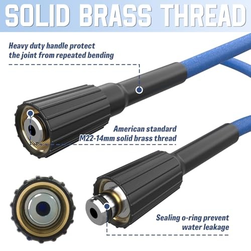 Super Flexible Pressure Washer Hose 50FT x 1/4″, 3700 PSI Kink Blue Rubber