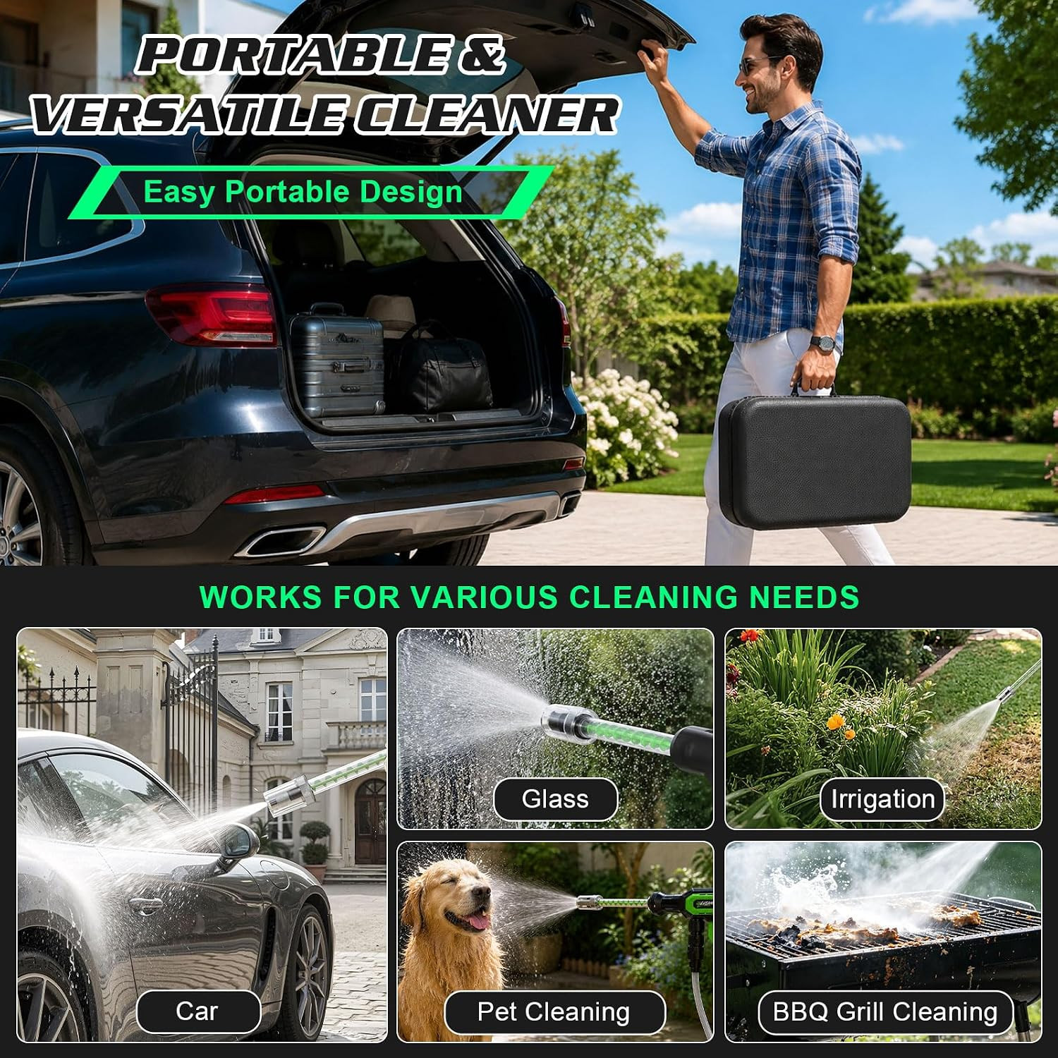 Cordless Portable Washer for Car, Handheld Washer with Brushless Motor, 2 X 4.0