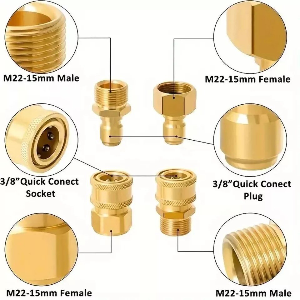 4PCS Pressure Washer Adapter Set Quick Disconnect Kit M22 Swivel 3/8” Connects