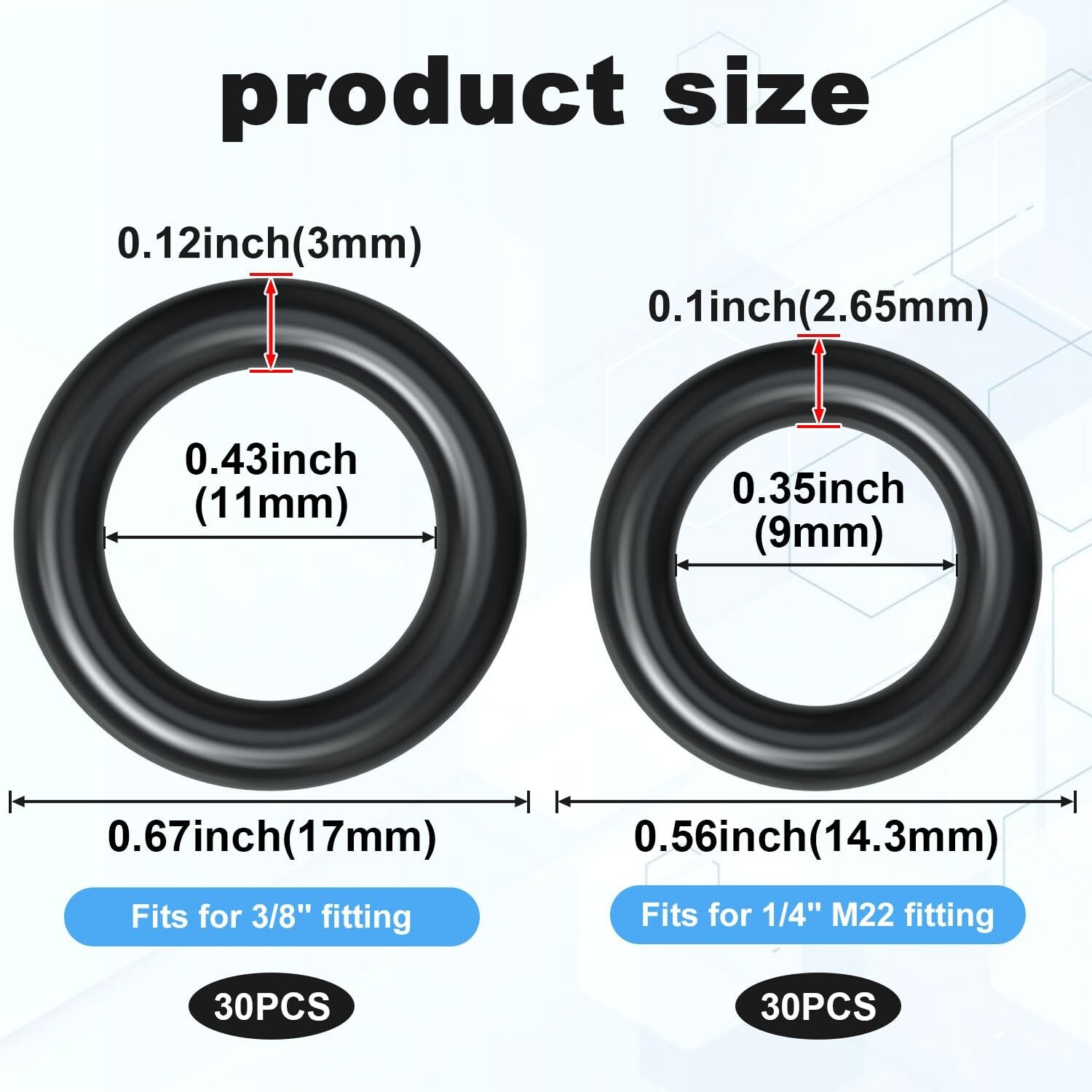 60pcs Thickened O-Rings Power Pressure Washer Replacement for 1/4 inch, 3/8 inch