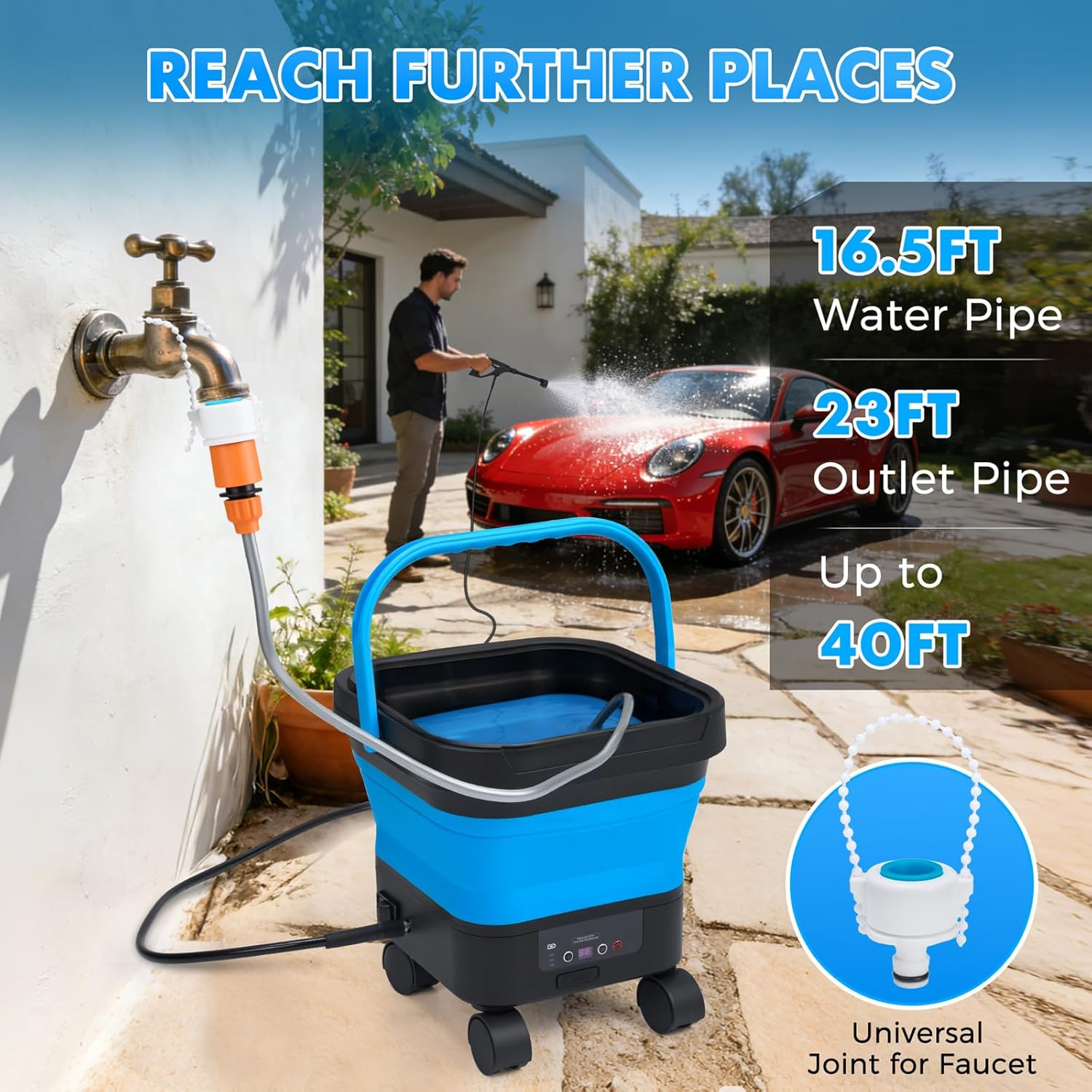 Cordless Portable Pressure Washer, 1200 PSI, 6 Nozzles, 3.4 Gallon Tank