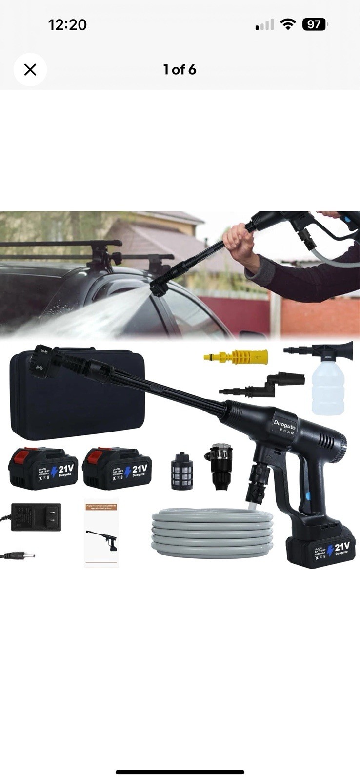 2900 PSI Cordless Pressure Washer, Battery Operated Powered Power Washer,