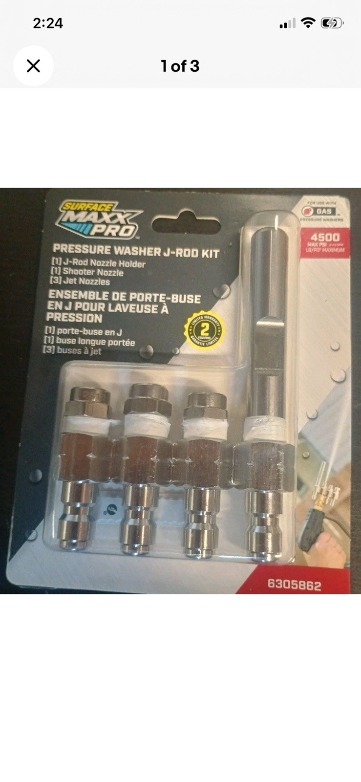 Surface Maxx Pro High Pressure Washer J Rod Nozzle Kit 6305862