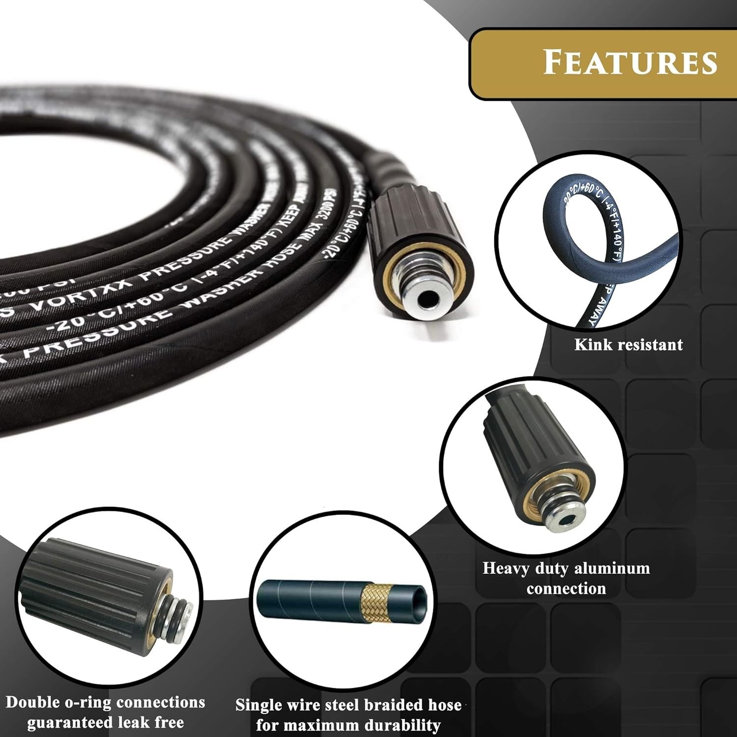 Steel Wire Braided 30FT Pressure Washer Hose, Kink Resistant