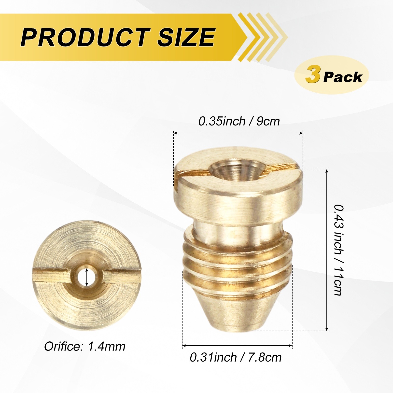 3-Pack 1.4 mm Brass Foam Cannon Orifice Nozzle Tips Washer Replacement Nozzles