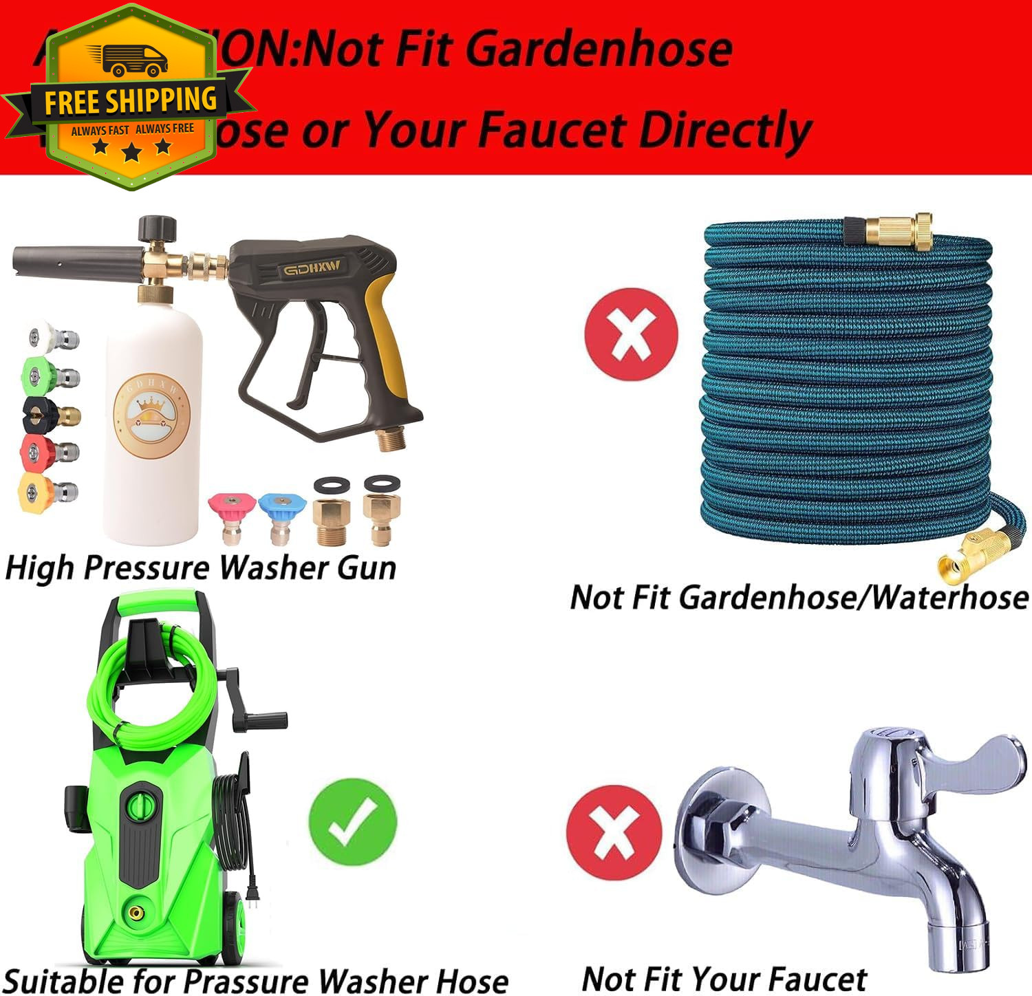 High Pressure Washer Spray Wand with Foam Cannon and 7 Nozzles Car Wash Kit