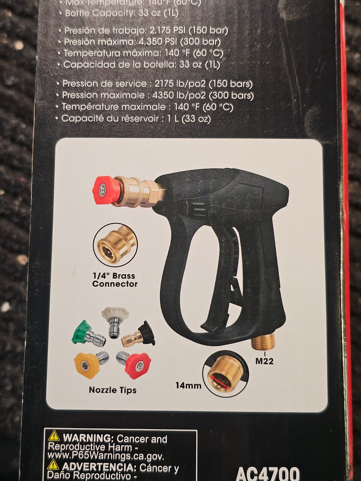 AutoCraft AC4700 Pressure Washer Gun w/ Foam Cannon Rated upto 4,350PSI(300 bar)