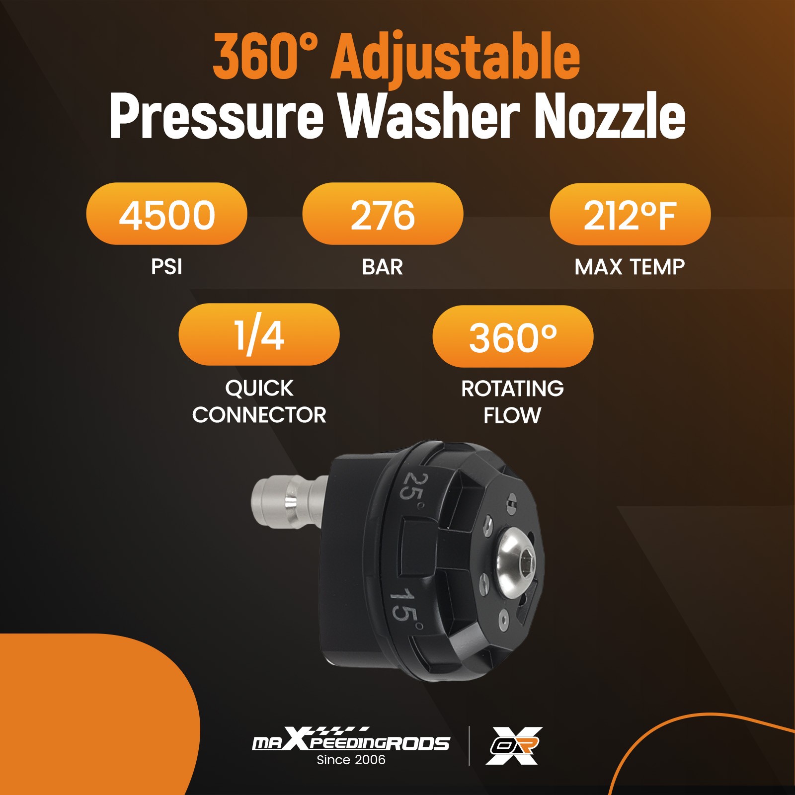 1/4″ Quick Connect 6 in 1 Pressure Washer Nozzle 4500 PSI Adjustable Universal