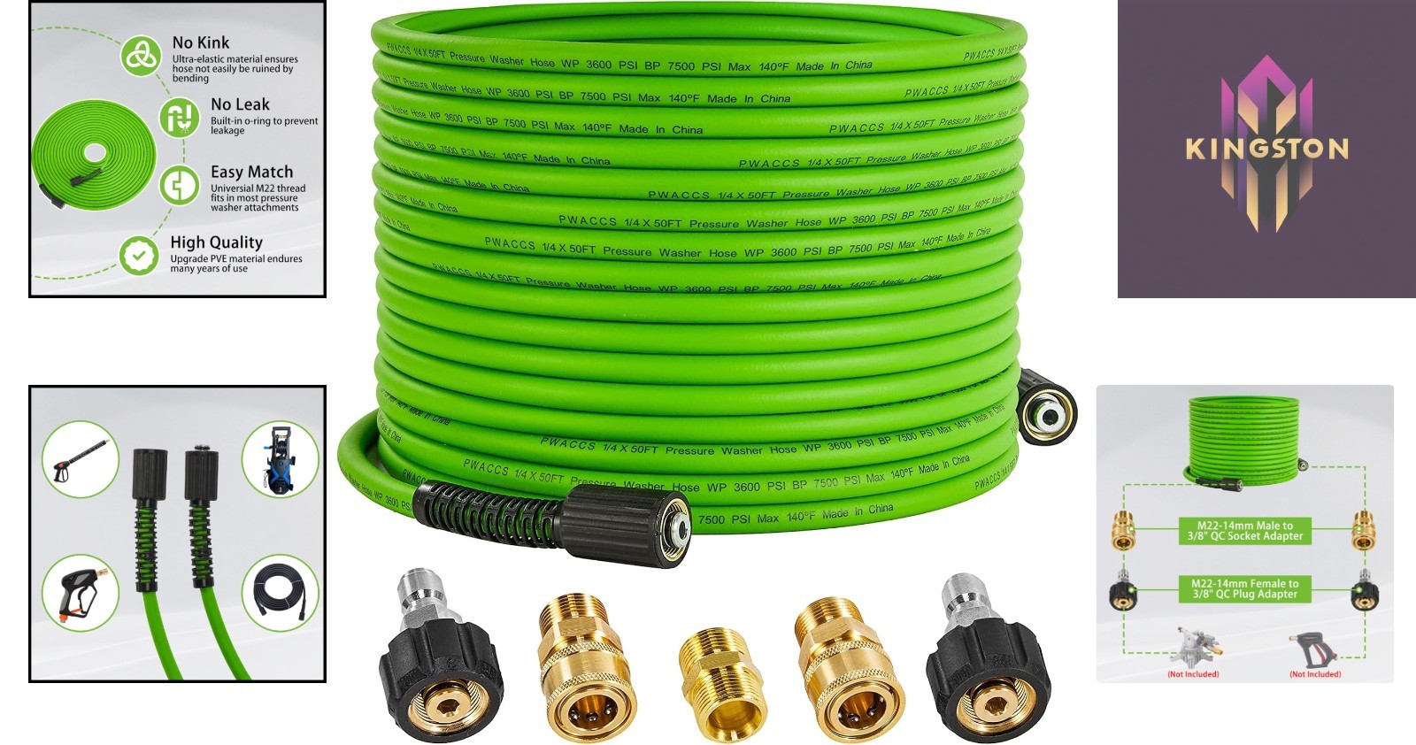 3600 PSI Kink Resistant Pressure Washer Hose – 50 FT x 1/4