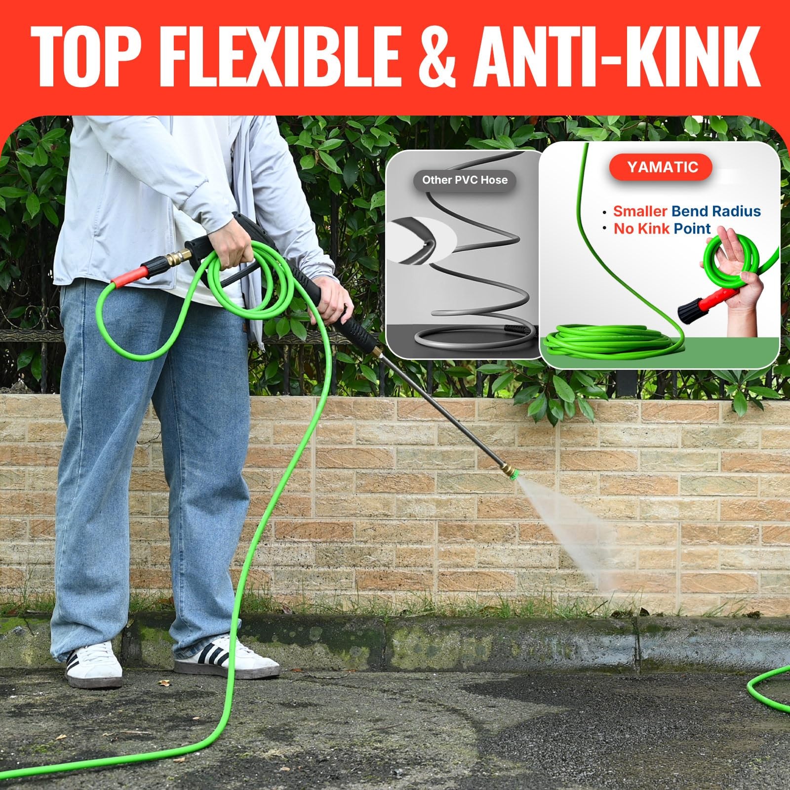 Pressure Washer Gun and Hose, 25 FT Flexible Hose with Stainless Steel Extens…