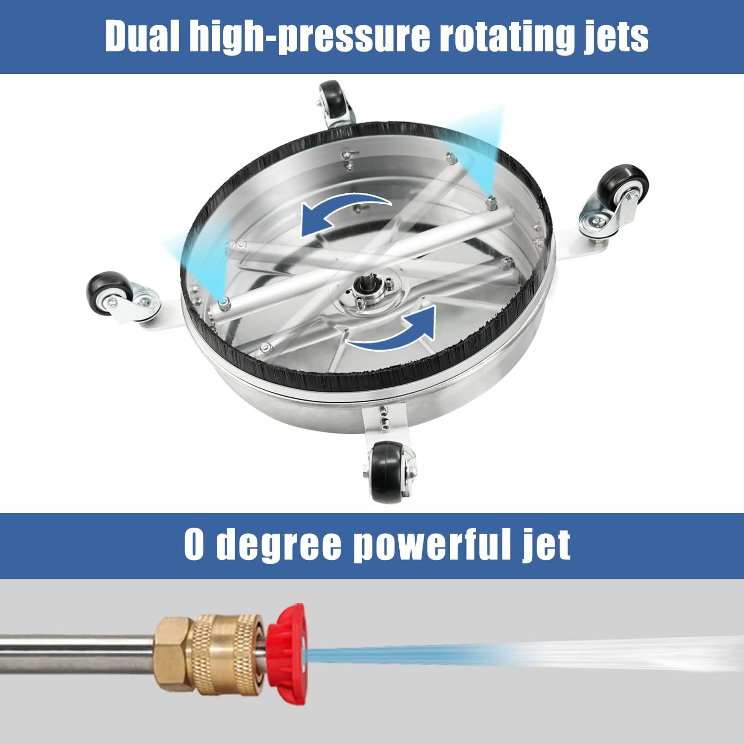 16″ Pressure Washer Surface Cleaner with 4 Wheels, Stainless Steel Housing, 1/4″