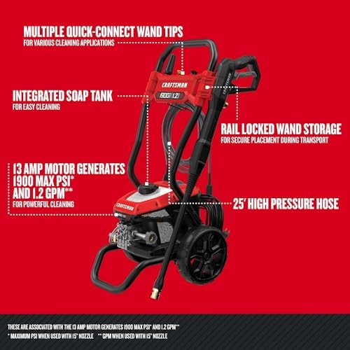 Electric Pressure Washer, Cold Water, 1900 -PSI, 1.2 Pressure Washer, 1900 PSI