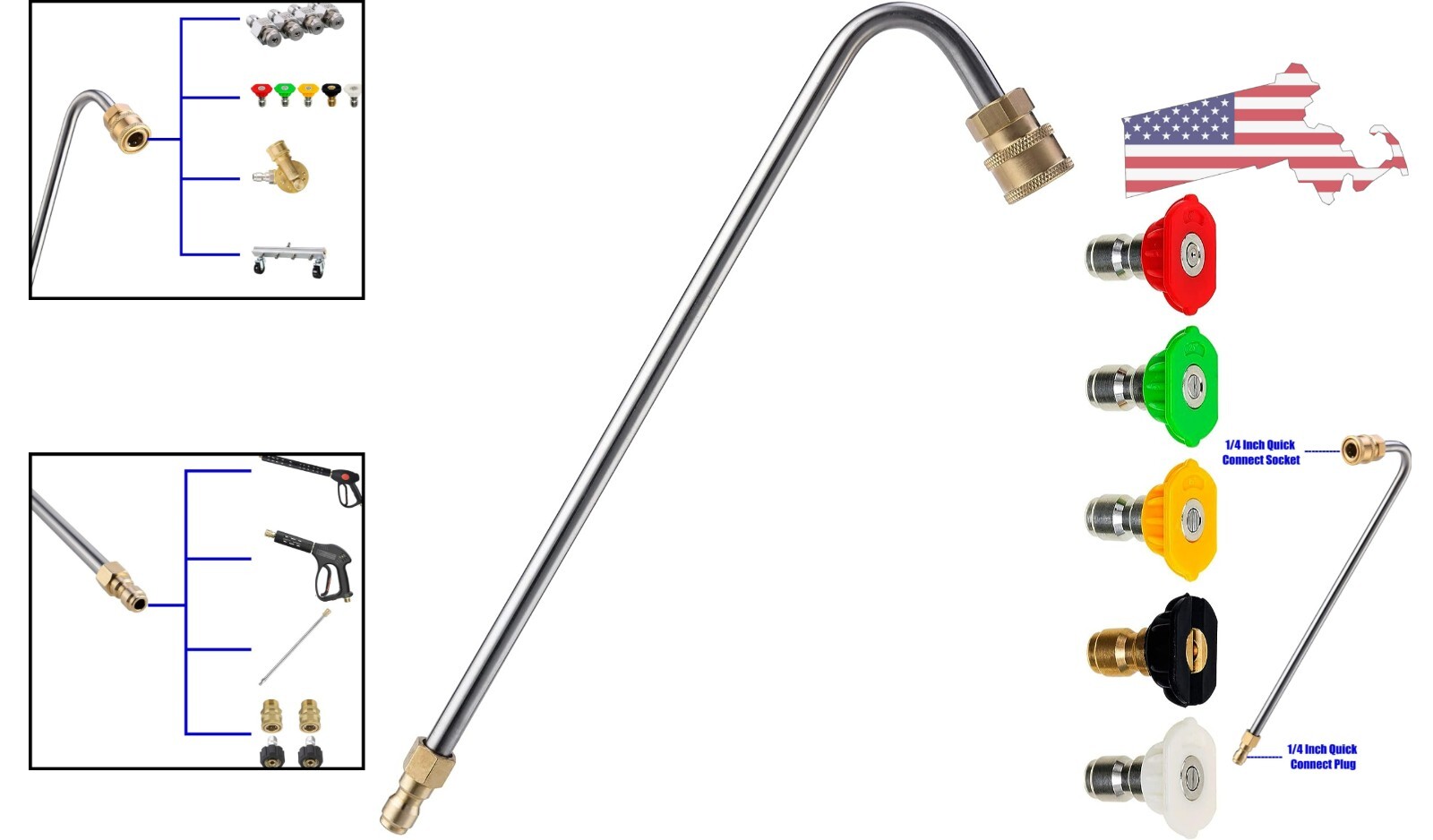 Versatile Power Washer Gutter Cleaner – Angled Extension Wand – 5 Nozzle Tips
