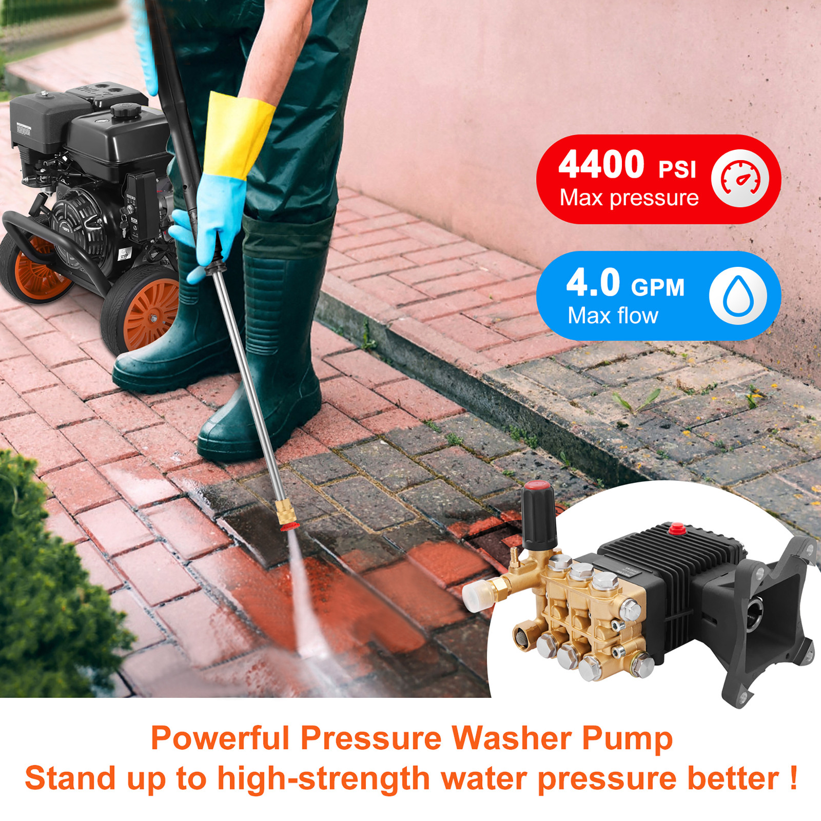 VEVOR Pressure Washer Pump Power Washer Pump 1″ Shaft Horizontal 4400 PSI 4 GPM