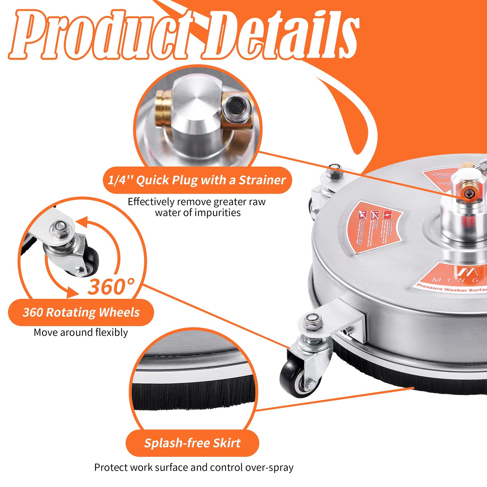 14” Pressure Washer Surface Cleaner Attachment, Driveway Power Washer Access…