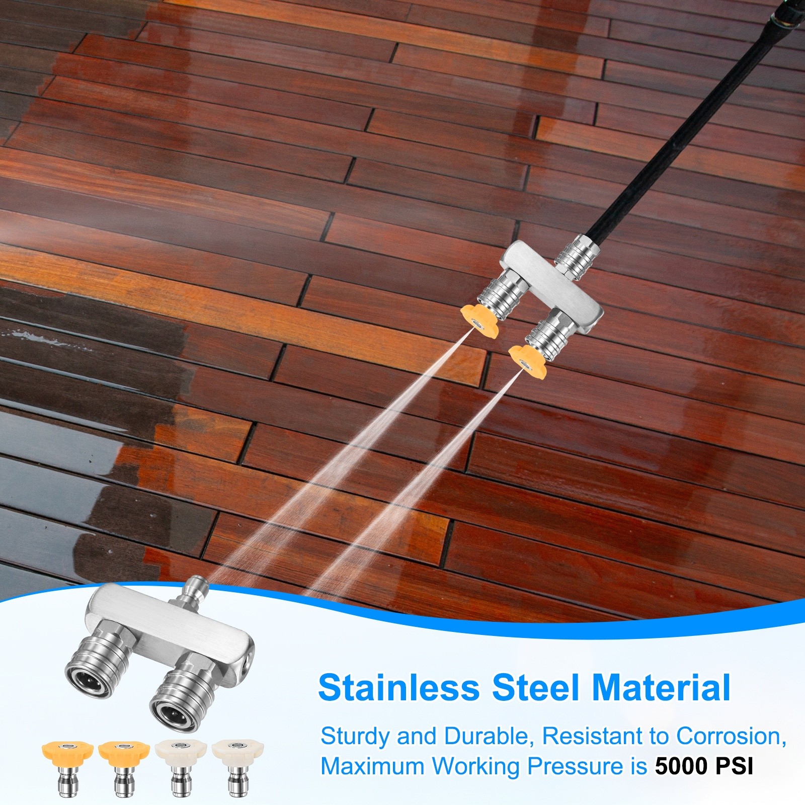 Set of 5 Pressure Washer Tips, 15/40° with Nozzle [Silver]