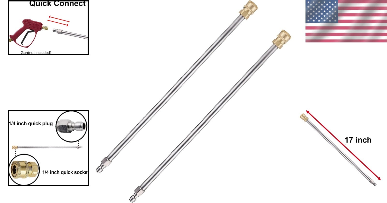 2-Pack 17” Quick Connect Pressure Washer Wands – 4,000 PSI Stainless Steel