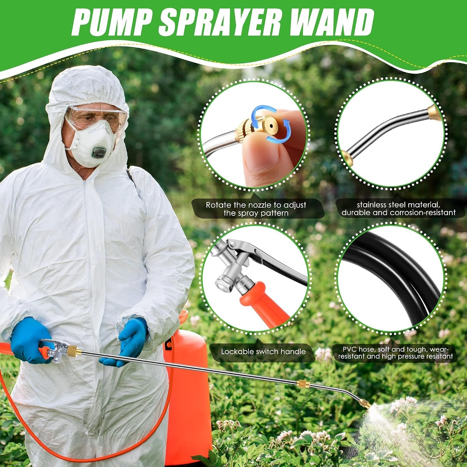 Retractable Stainless Steel Sprayer Wand with Hose and Locking Switch Function