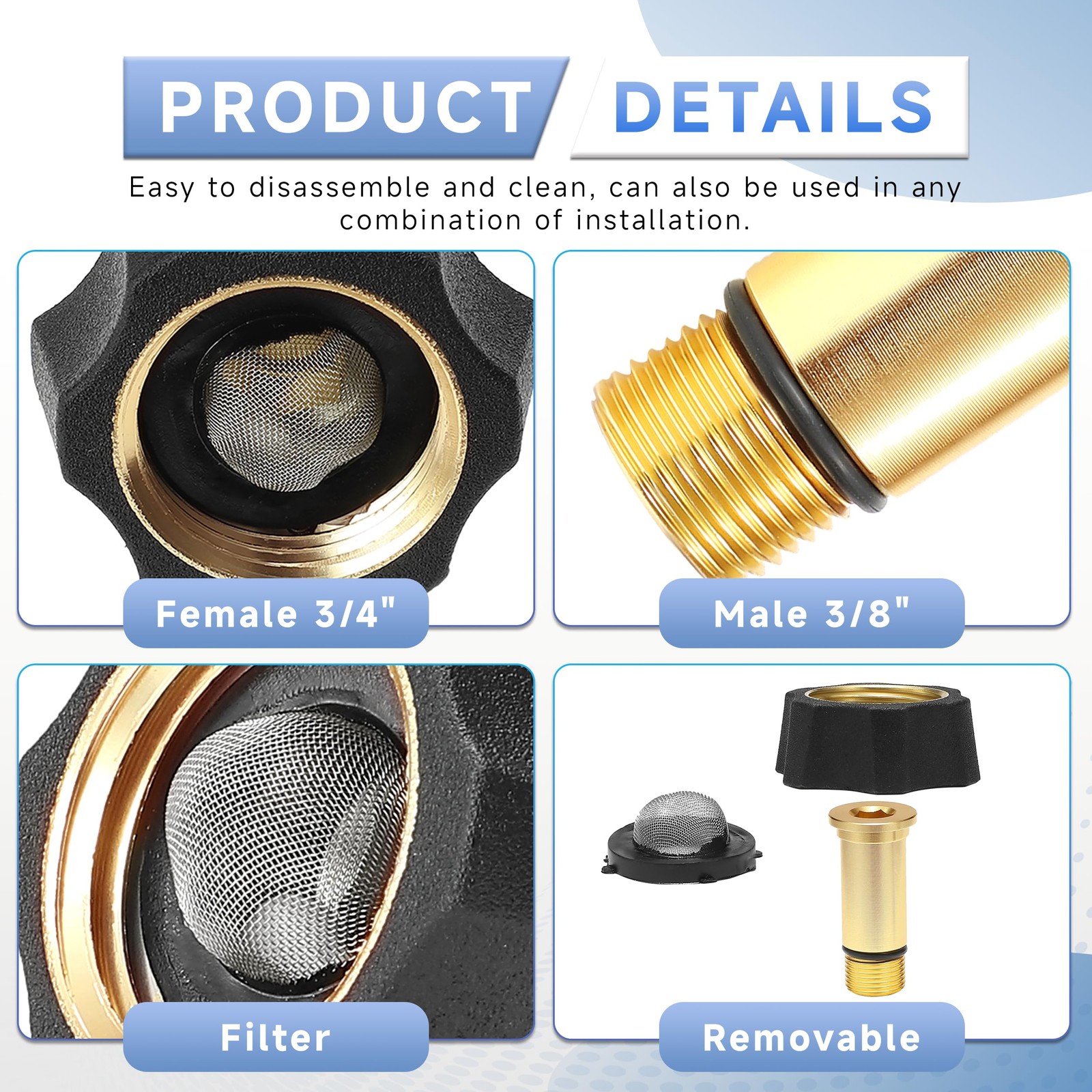 Pressure Washer Pump Parts Water Inlet Fitting, 3/4″ Female to 3/8″ Male Pres…