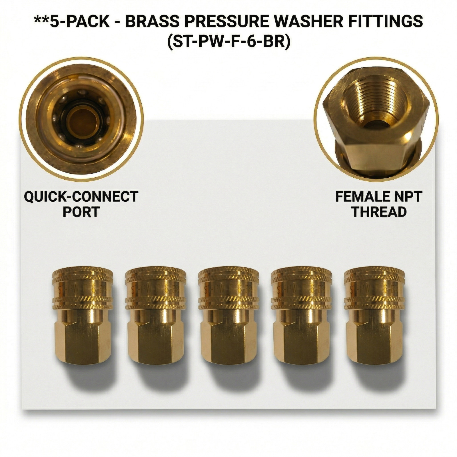 5 Pack 3/8″ Female Brass Pressure Washer Quick Connects 5000 PSI
